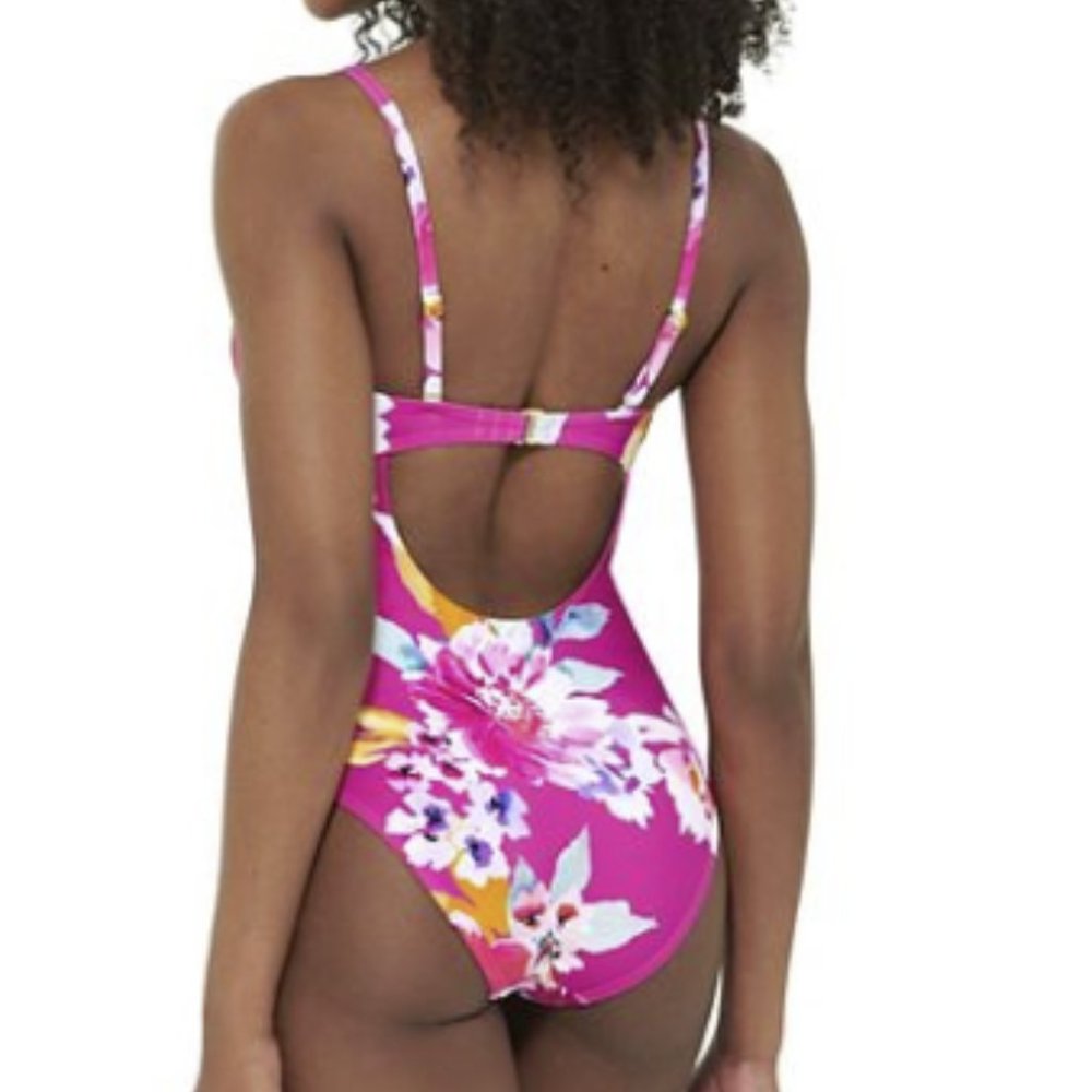 FRESHWATER FLORAL O-RING ONE PIECE SWIMSUIT SIZE S #583 - Picture 2 of 4